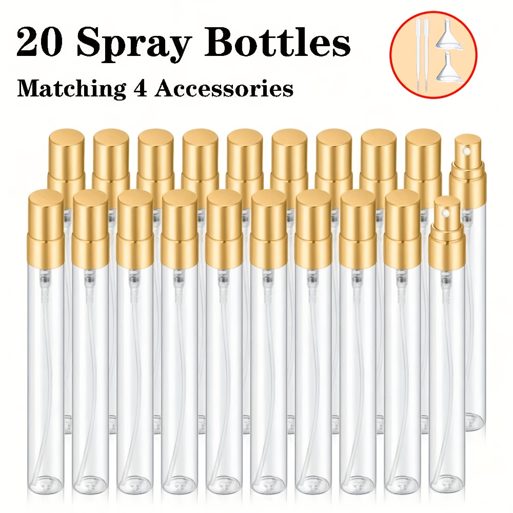 TEMU 20-pack Mini Transparent Glass Refillable Spray Bottles, Suitable For Travel, Perfume, Cologne, Moisturizer - Pvc-free Glass Refillable Spray