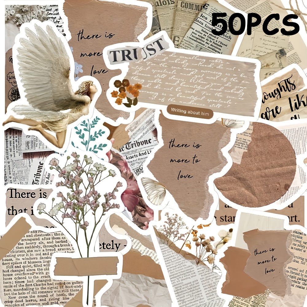 Image of 50pcs Vintage Art Stickers, Pvc Material, Decorative Stickers For Scrapbooking, Journals, Phone Cases, Laptops, Luggage, Creative Decals By Ywwbld