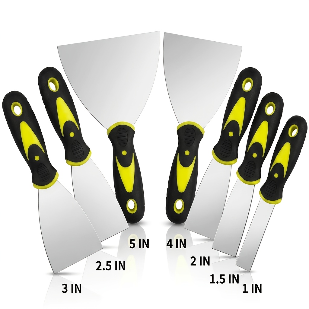 Image of 7pcs Stainless Steel Putty Knife Set, Ergonomic Non-slip Handle, Essential Tool For Wall Repair/puttying/paint Removal, Flat , Ideal For Professional Construction And Diy Repairs