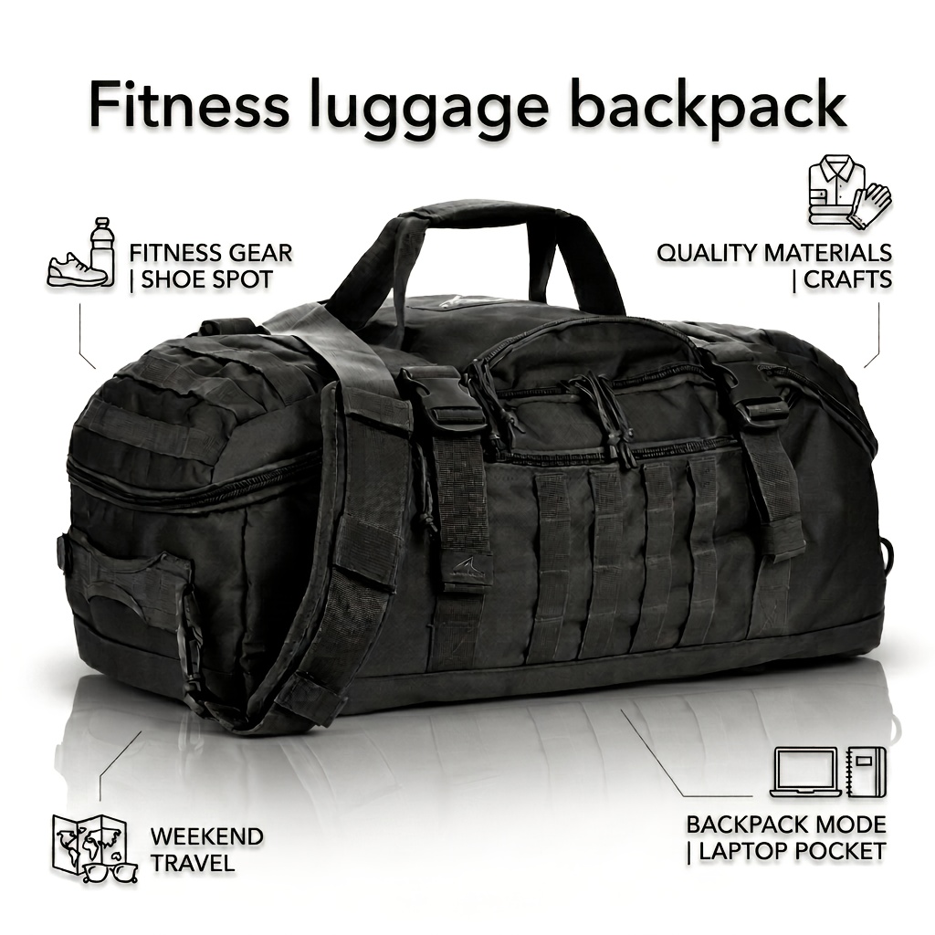 TEMU 45l Extra Large Capacity 3-in-1 Fitness Bag Backpack Luggage Bag Travel Weekend Bag, Thickened Fabric, Tear-resistant Adjustable, And Instant