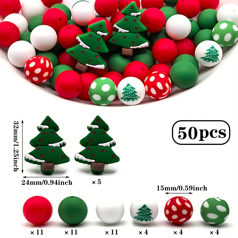 32/50pcs Silicone Beads, Christmas Theme, Mixed Loose Spacer Beads, Suitable For Handmade Making, Keychains, And Party Decoration Gifts