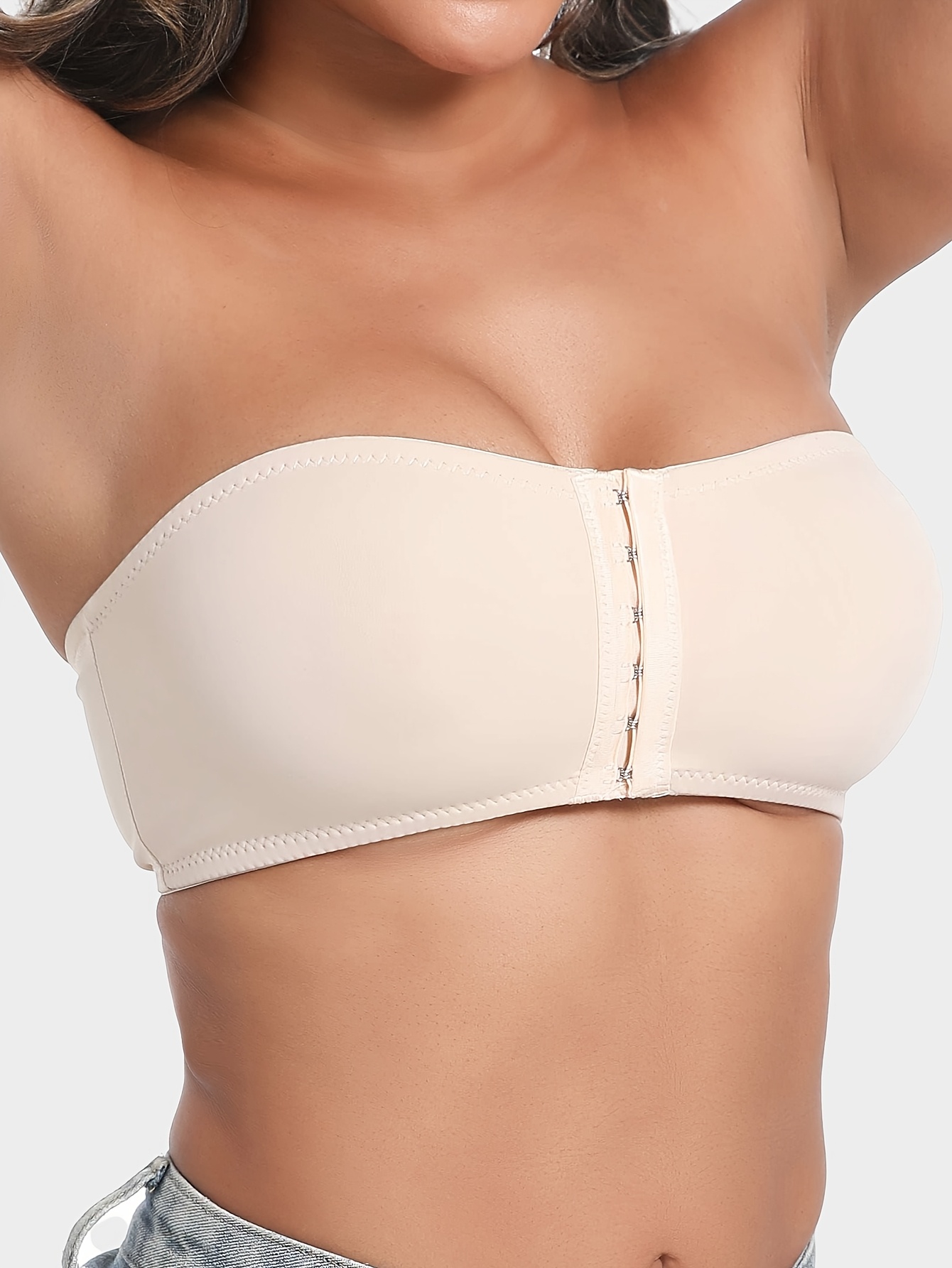 Women's Strapless Front Closure Bra, Seamless Solid Color, No Underwire, Casual Style with Anti-Rolling Silicone Grip