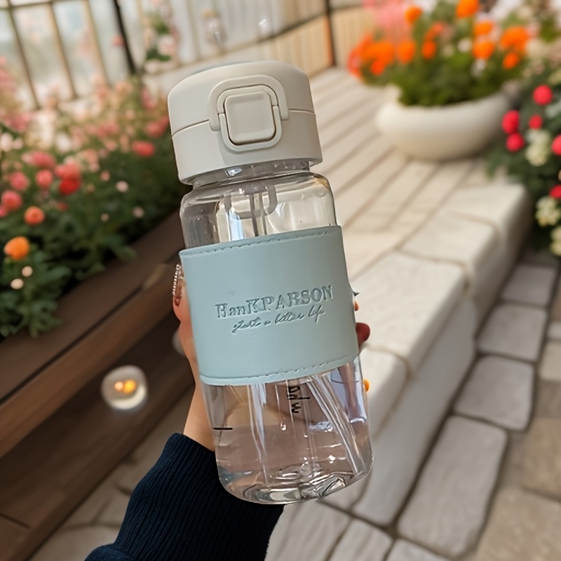 Image of A Stylish Pop-up Cover, Made Of 500ml High-temperature Resistant Plastic With A Straw, Featuring A Easy And For, Includes A "cup+leather Cover+straw+cup Brush"