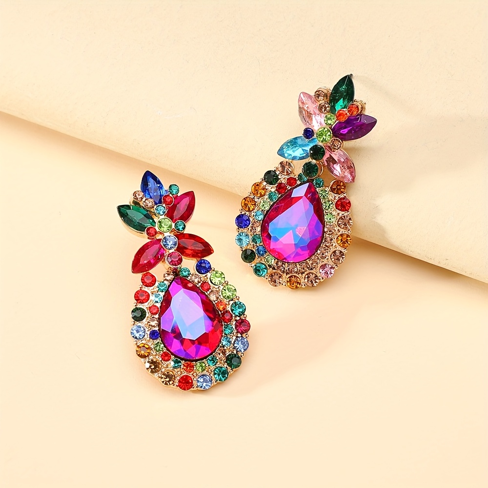 TEMU Bohemian Style Pineapple Shaped Artificial Crystal Earrings, Colorful , Elegant And Exquisite, Women' Earrings