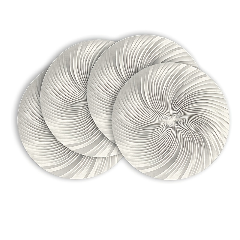 TEMU 4pcs Modern Round Placemats Suitable For Parties, Kitchen & Daily Use - Gray Curved Pattern On White Table, Minimalist Elegant Fabric Decor For
