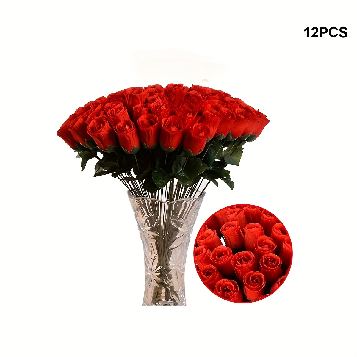 TEMU 36pcs/24pcs/12pcs Artificial Red Roses Flowers - Realistic Fake Roses For Vases, Wedding Centerpieces, Home Decor, Bouquets (never Wilt) -