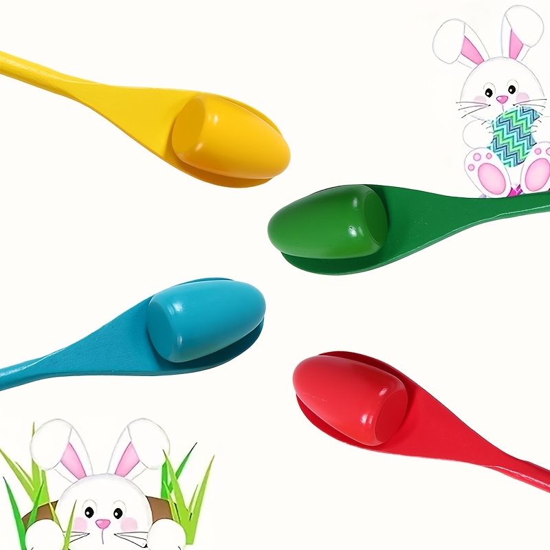 

Easter Egg Spoon Race Game Set - 4 Sets Of Wooden Balance Spoons For Party Decorations, Outdoor Fun Games, And Party Gifts, Party Supplies