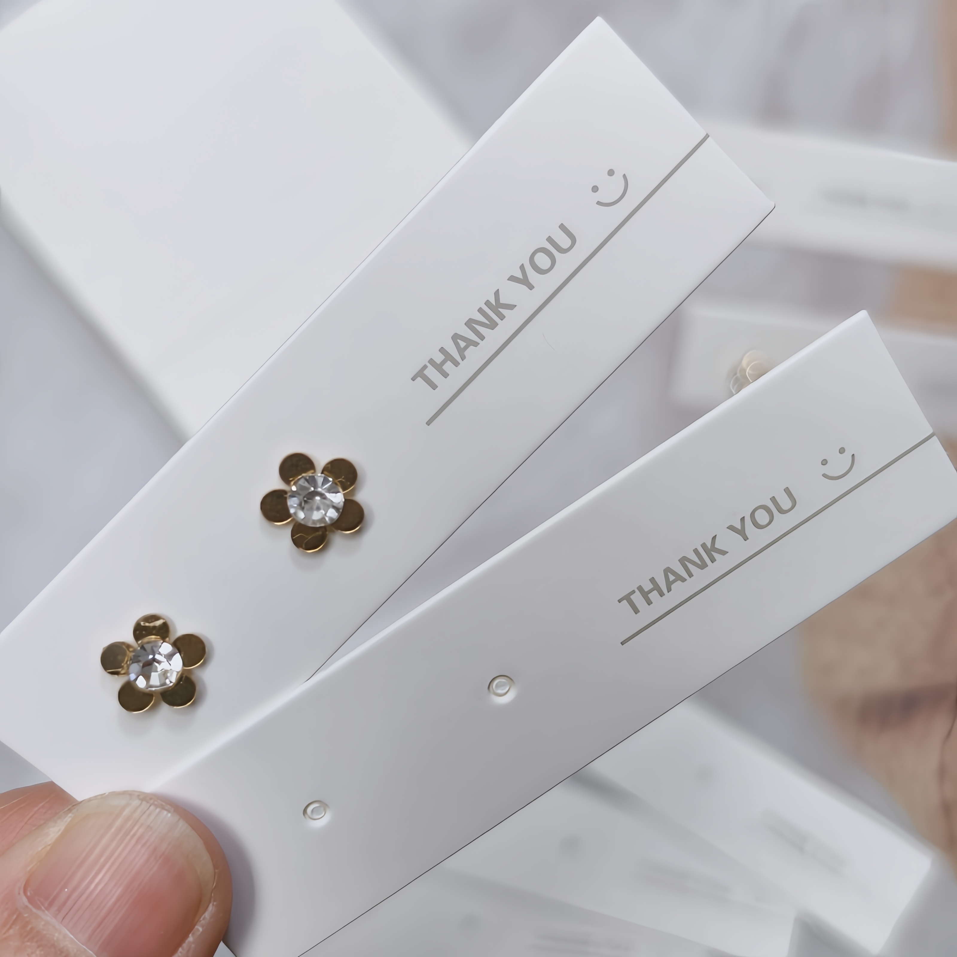 

100 Sheet Earring Card Holders, Classic White With "thank You" Print, Jewelry Display Cards For Studs, 2-slot Design, Retail Presentation And Packaging
