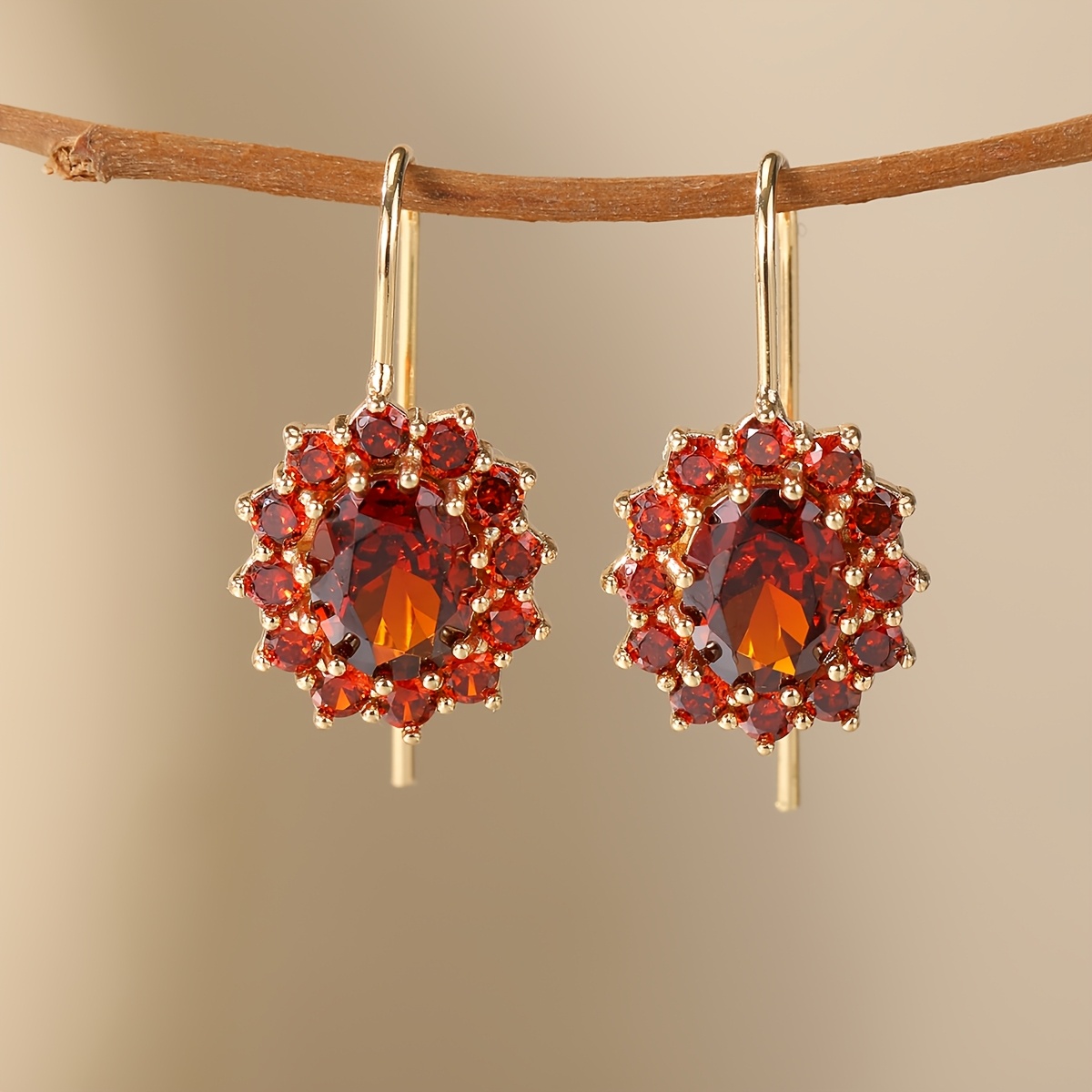 Image of Style Cluster-set Red Synthetic Synthetic Zirconia Pendant Women's Earrings For Banquets, Parties, Birthday Gifts, Women's Elegant Accessories