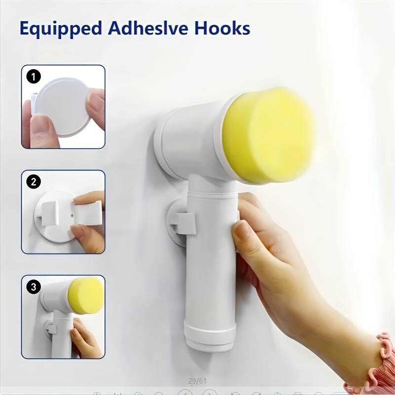 a beautiful t shaped electric cleaning brush set with multiple brush heads this usb rechargeable medium hard handheld   for kitchens living rooms bathrooms etc and can clean stains on shoes sofas pot bottoms etc details 6