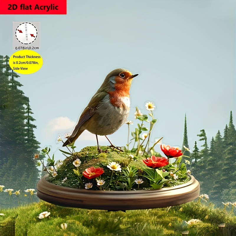 E-shop 2D Flach, Eine bezaubernde Robin Acryl Gartenplatte - Robuste Außendekoration mit hochauflösendem gemaltem Vogel- und Blumendesign, für