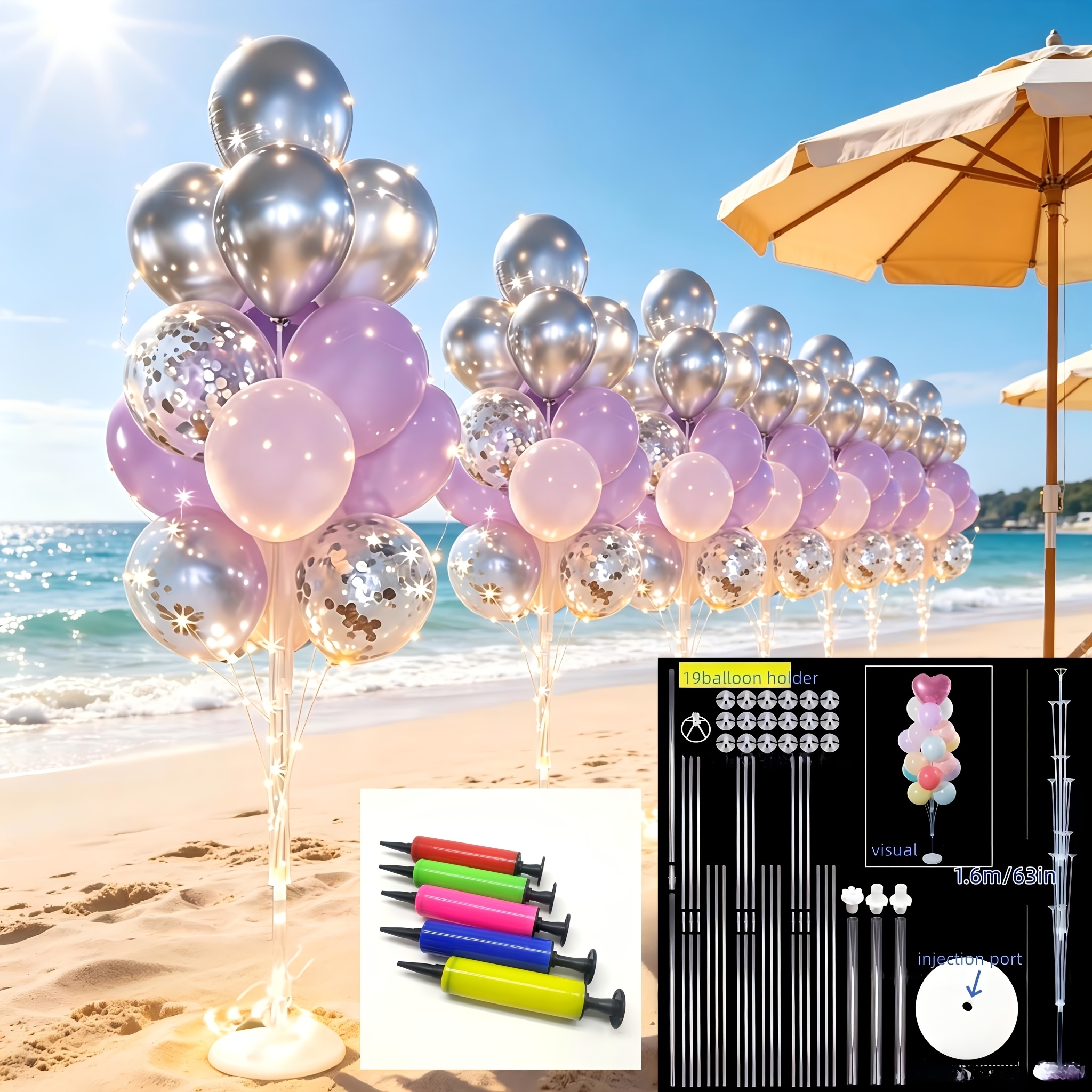 TEMU A Set Of 1.66m Tall Reusable Balloon Stand Kit, Featuring A Stable Weighted Base And Easy Diy Assembly. Balloon Accessories. Suitable For Indoor