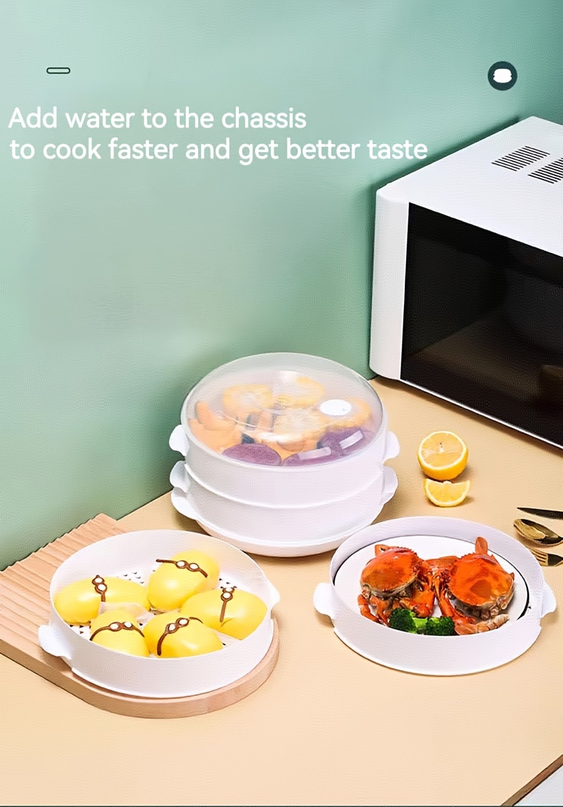 multi tier microwave steamer set stackable double   with steaming plate inserts bpa free pp material   cooking high heat resistant microwave steamers for vegetables meats dumplings details 2