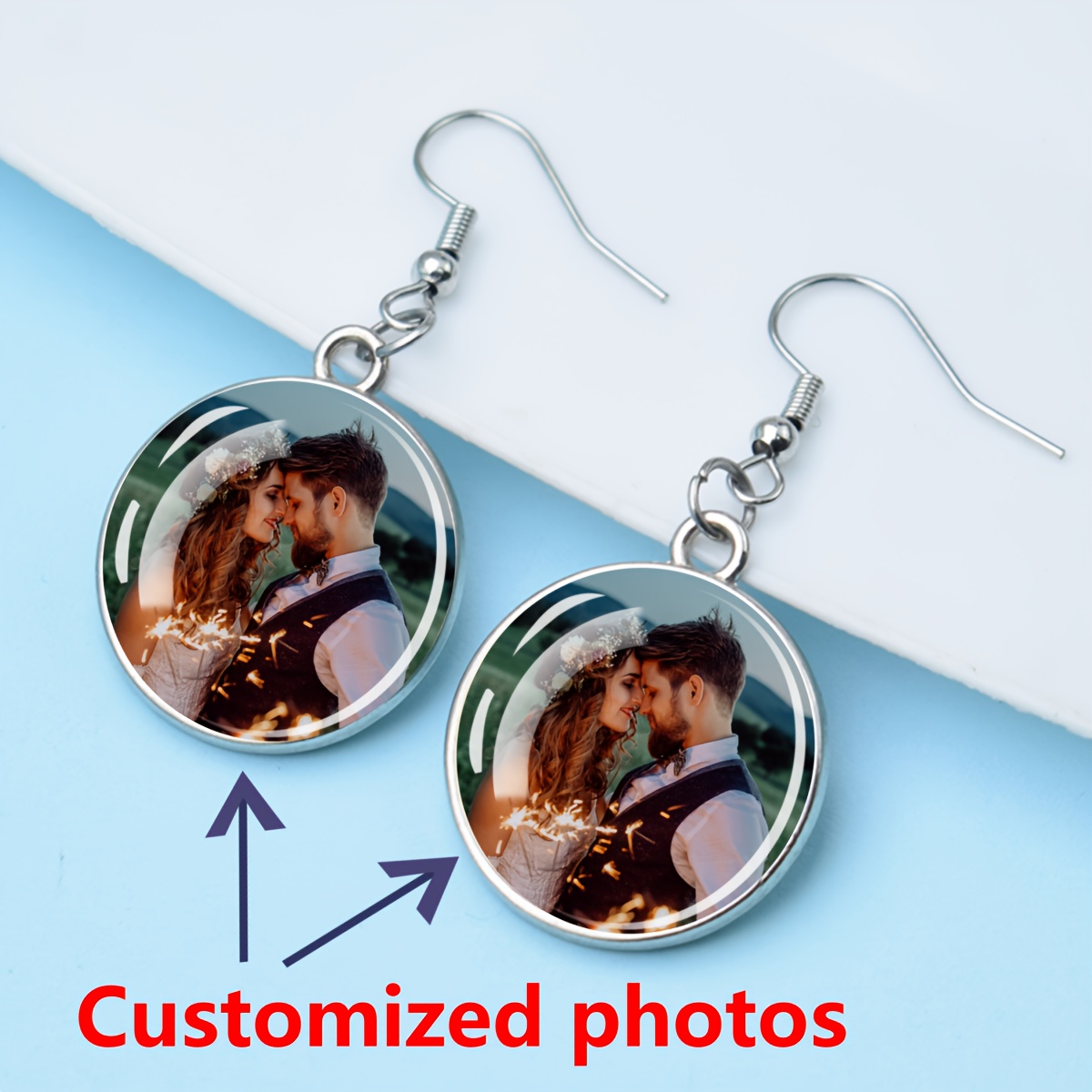 

Customized Couple Photo Earrings With Personalized & - Fashionable Zinc Alloy Jewelry Gifts For Valentine's Day, , Novelty Earrings, , Holiday Theme