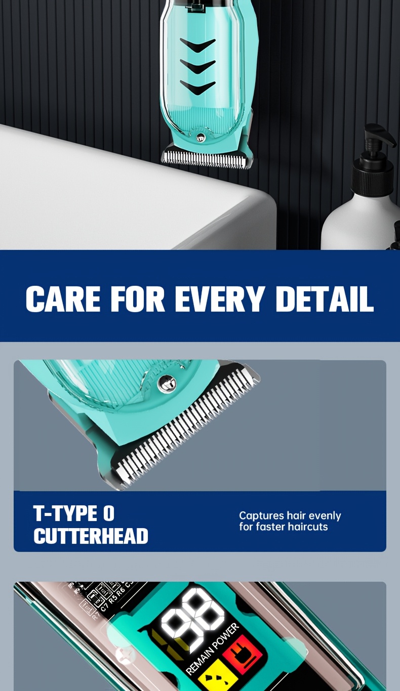 Men's Hair Clipper, Professional Gapless T-Blade Trimmer Cordless Rechargeable Edge Razor Electric Beard Shaver Grooming Kit with LCD Display, Men's Gift