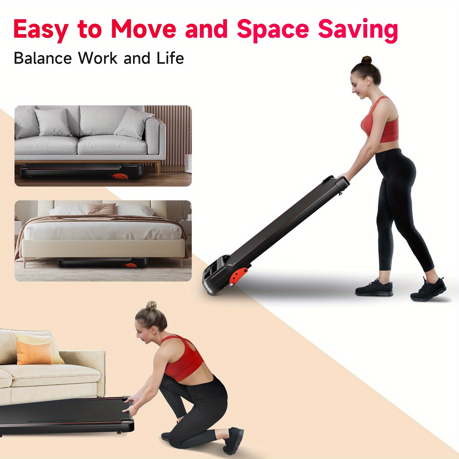 RHYTHM FUN 3-in-1 Walking Pad Inclined Treadmill with 3-Level Gradient Selection, 300 lbs Capacity, LED Display & Remote Control - Portable Under-Desk Treadmill for Home Gym, Office, Christmas Thanksgiving Gifts, Treadmill for Exercise, Spaceefficient Design, Sturdy Construction