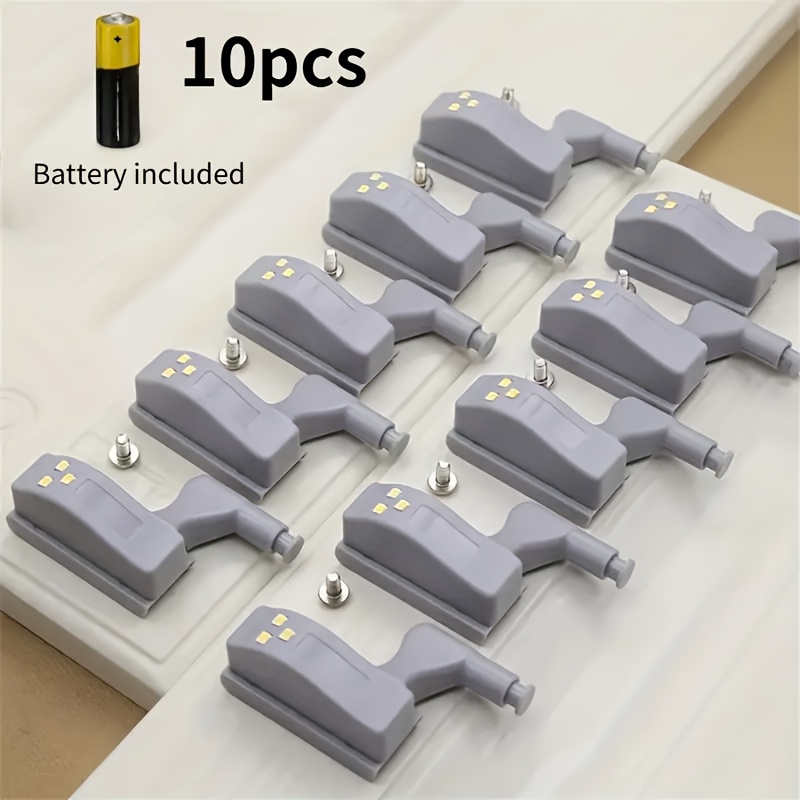 Pachet de 10 bucăți - 10 bucăți Baterie Auto-demarare - Lumini cu Balama LED potrivite pentru Casă și Birou, Iluminat Sub Dulap cu Control prin Buton, Benzi Luminoase Semi-Încastrate pentru Uși, Plastic Mat pentru Dulapuri, Dulapuri, Tavan Demontabil