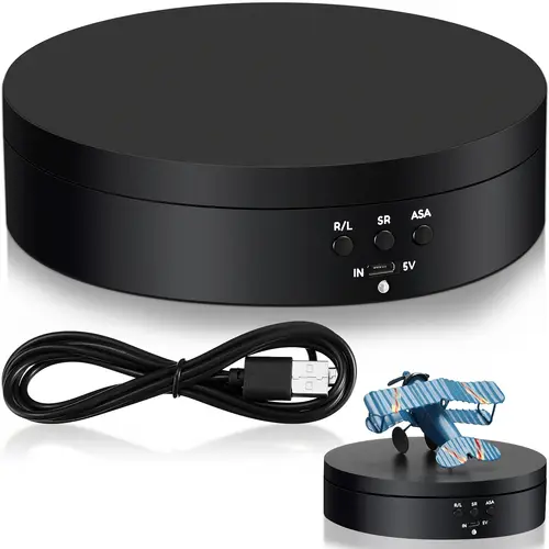 rotating display stand 360 degree motorized rotating turntable display stand with usb power cable for photography products and shows black pvc