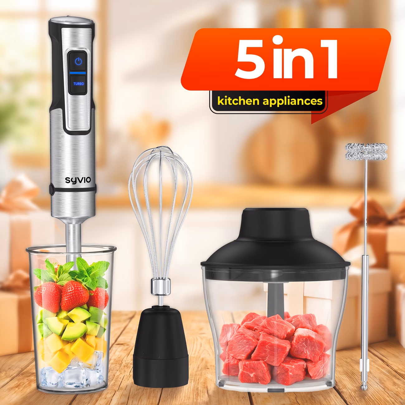 Syvio Immersion Blender, Max 1200W Heavy Dut...