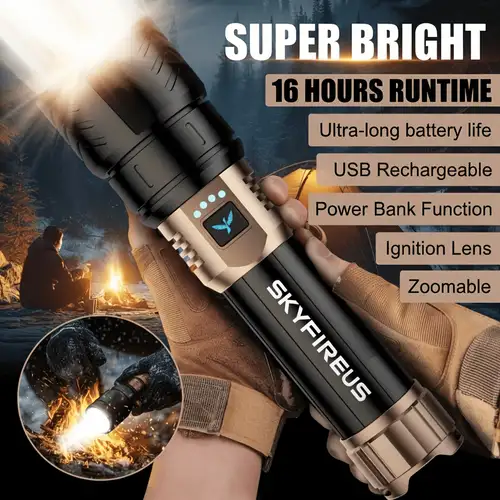 skyfire rechargeable led flashlight 1300 with, beam & 4 , compatible for camping, outdoor, emergency, - torch suitable for home,, power outages | Shop Now For Limited-time Deals | Temu skyfire rechargeable led flashlight 1300 with, beam & 4 , compatible for camping, outdoor, emergency, - torch suitable for home,, power outages | Shop Now For Limited-time Deals | Temu