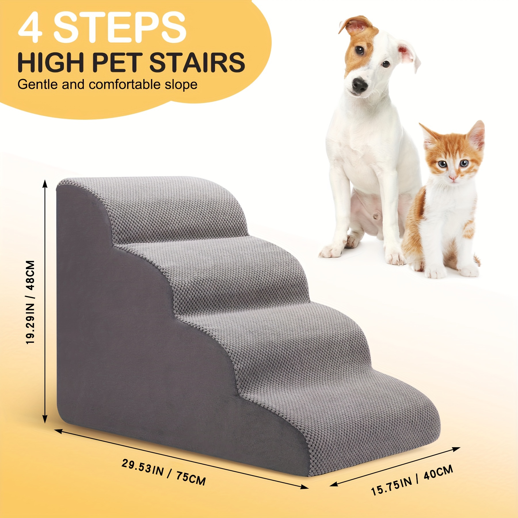 Dog Stairs And Ramp, 4-tier Pet Stairs For High Bed, Couch And Sofa, Safe And Durable Pet Steps For Small Dogs And Cats, Washable High-density Foam Dog Steps, Perfect For Puppy