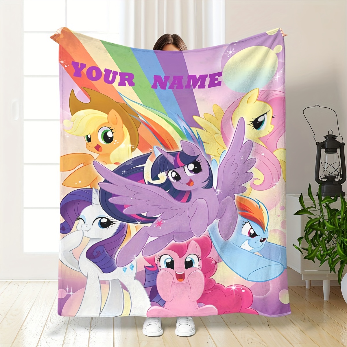 

Customizable Pony Flannel Throw Blanket - Hd Printed, Soft, Cozy, Warm For All - Ideal For Bed, Couch, Office, Camping, Travel, Home Decor - Personalized Name Option