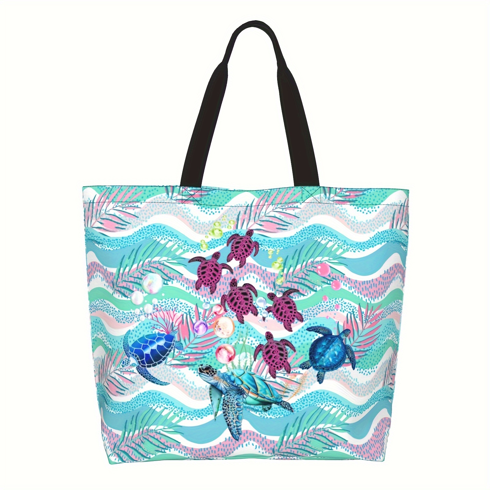TEMU Sea Turtle Tote Bag Casual Shoulder Bag Handbag Reusable Shopping Travel Grocery Bag Tote Gifts For Women Girls
