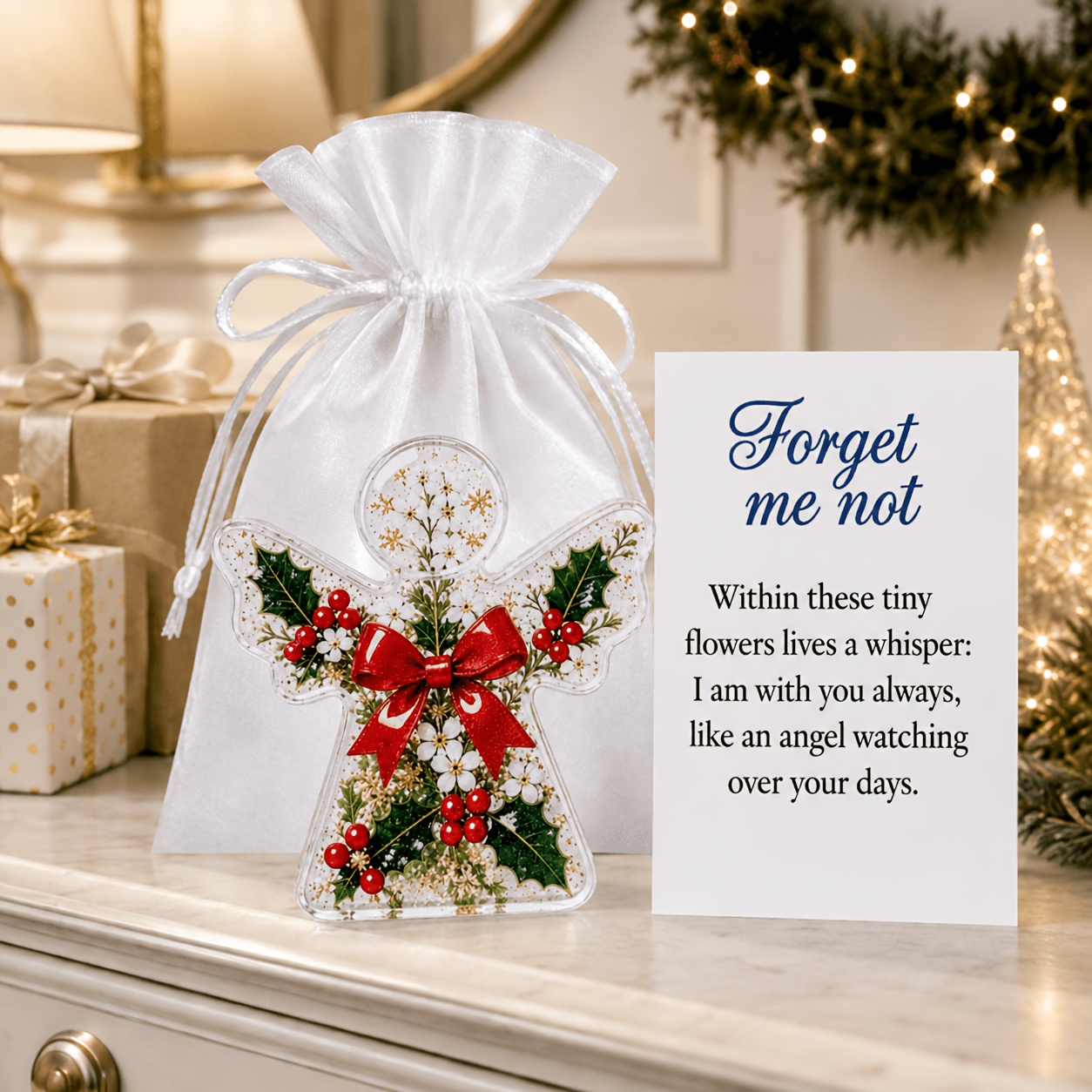 TEMU 1 Set Christmas 2d Pocket Hugging Ornaments With Emotional Inspirational Cards, Decorative Art, Suitable For Home Decor And Holiday Parties,