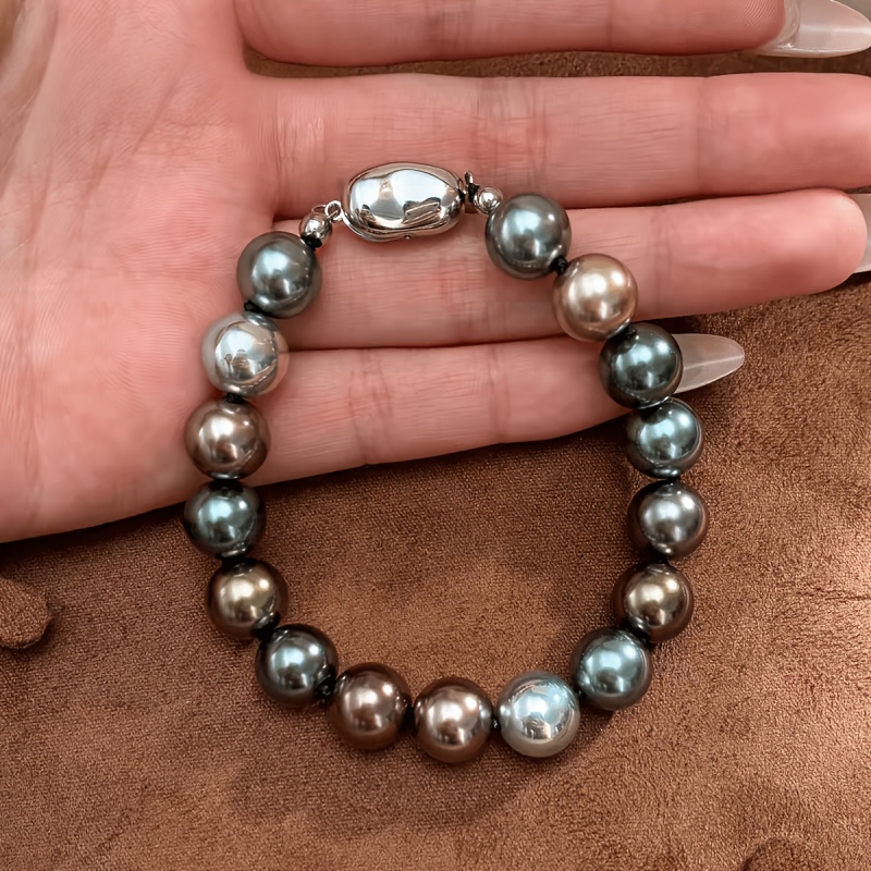 TEMU A 10mm Mixed Color Beaded Bracelet, Light Luxury Niche Design, Suitable For Daily Wear, Parties, And Christmas Gifts