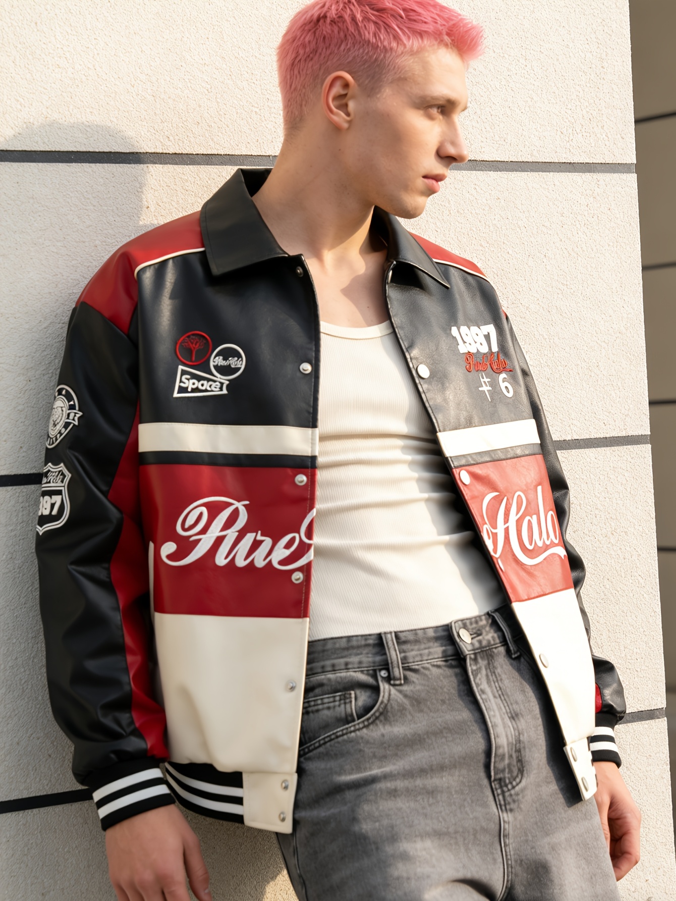 mens synthetic leather jacket casual retro biker jacket - Temu Spain