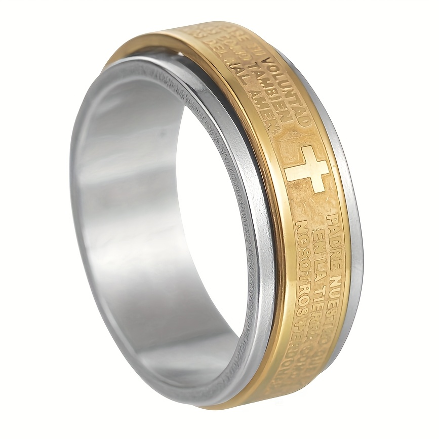 custom engraved stainless steel anxiety   ring for men women rotating anti stress design with personalized letter date durable unisex jewelry gift for st patricks day easter ramadan simple   engraved detailing metallic   Product details 3