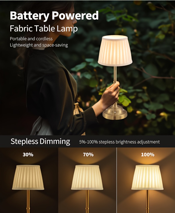 1PC Cordless Modern Retro Rechargeable Dimmable LED Desk Lamp, Touch Dimmable, Camping Lamp, Bedside Night Light, Restaurant Ambient Table Lamp