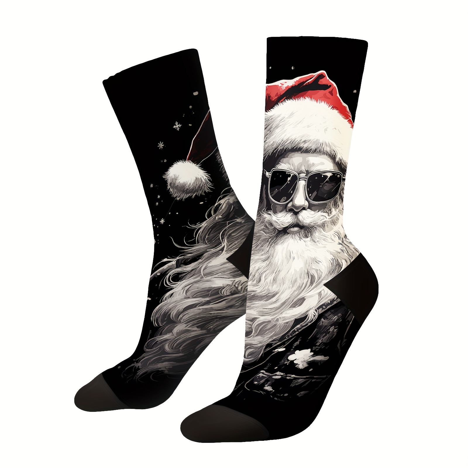 Image of 1 Pair Vintage Comic Santa Claus Pattern Socks Crazy Men's Compression Socks Unisex Harajuku Printed Funny Novelty Sock Christmas Socks Gift Men Women