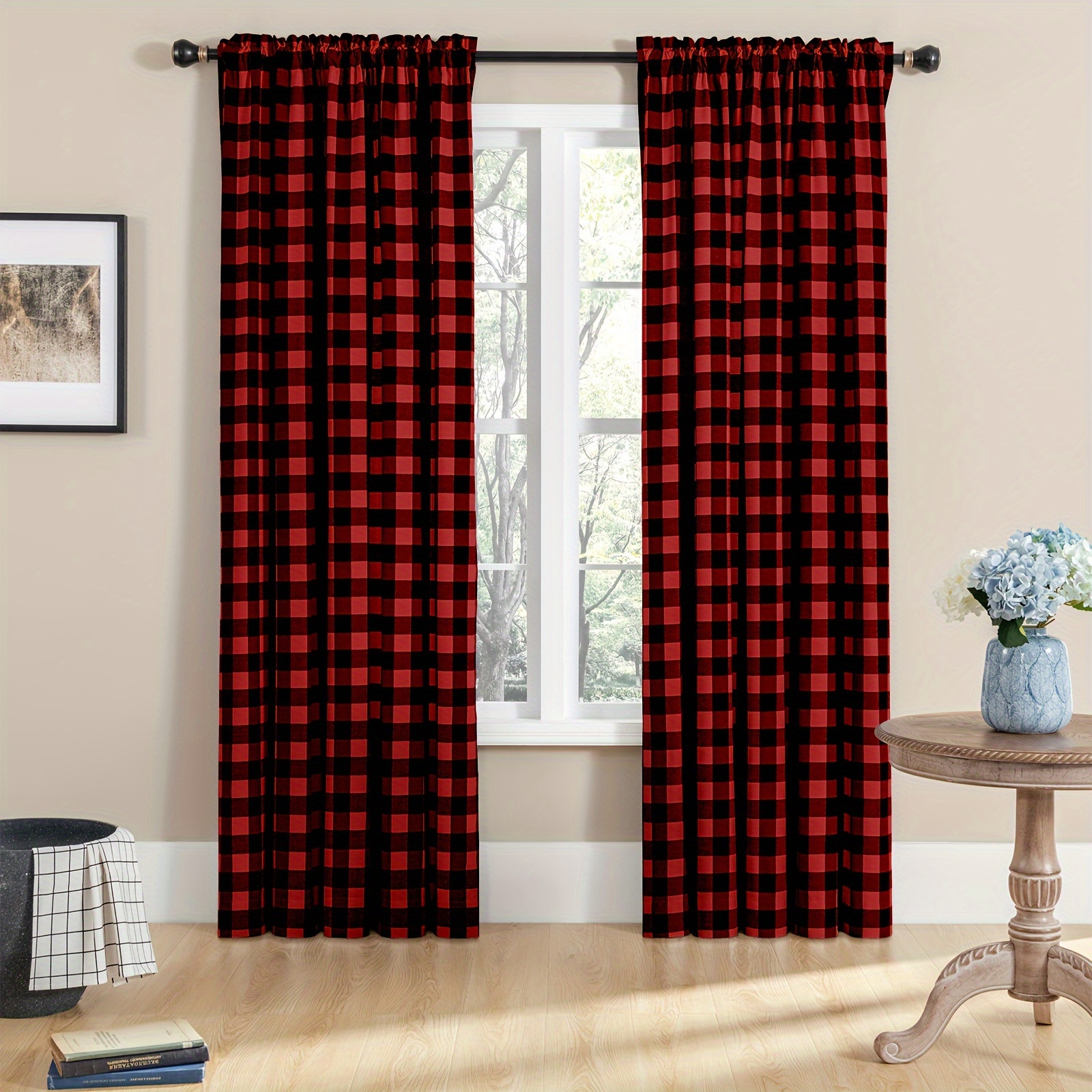 

2 Panels Buffalo Check Plaid Curtains For Living Room, Bedroom Farmhouse Gingham Style Cotton Texture Rod Pocket Semi Curtain Drapes