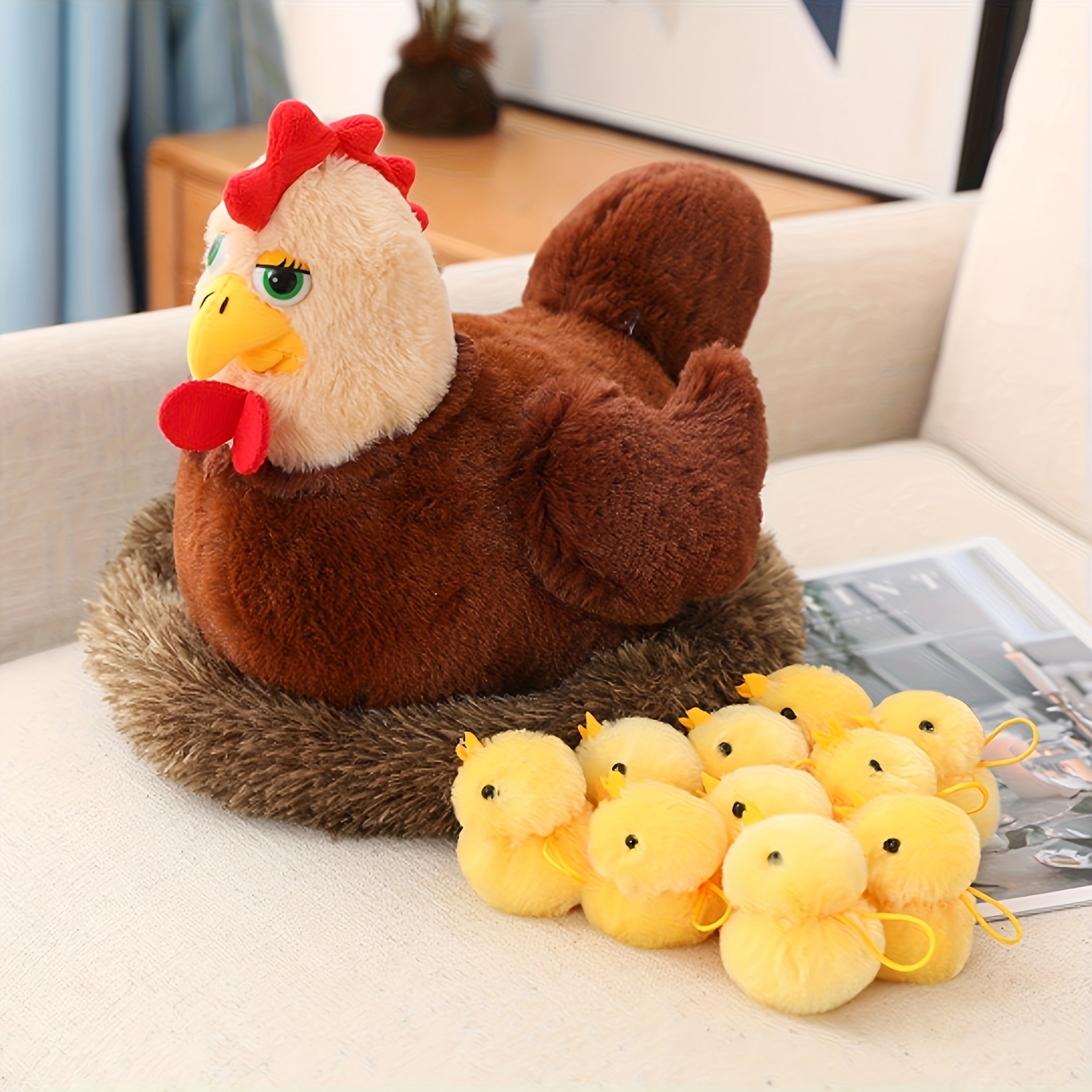Image of Chicken Mommy Farm Hen Plush With Henhouse Plushie With 10 Toys Gifts Surprise For Kids Birthday Party