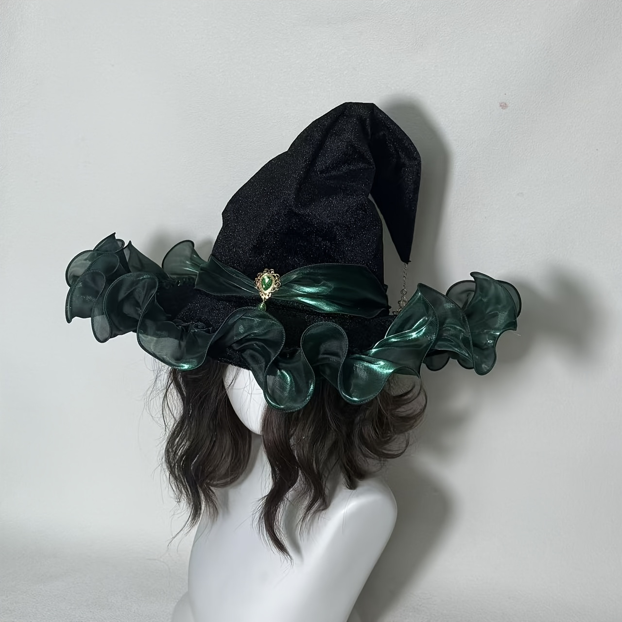 TEMU Chapeau de sorcière en dentelle verte éthérée, accessoire de costume de fête de sorcière, convient pour Halloween, Noël, bal , carnaval, fête