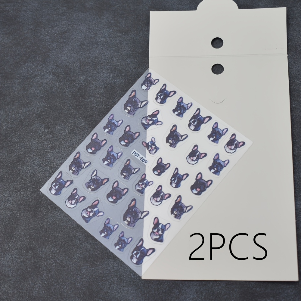 TEMU 2pcs Black French Bulldog Puppy Pattern Nail Decals Self Adhesive Waterproof Nail Stickers For Women Themed Nail Art