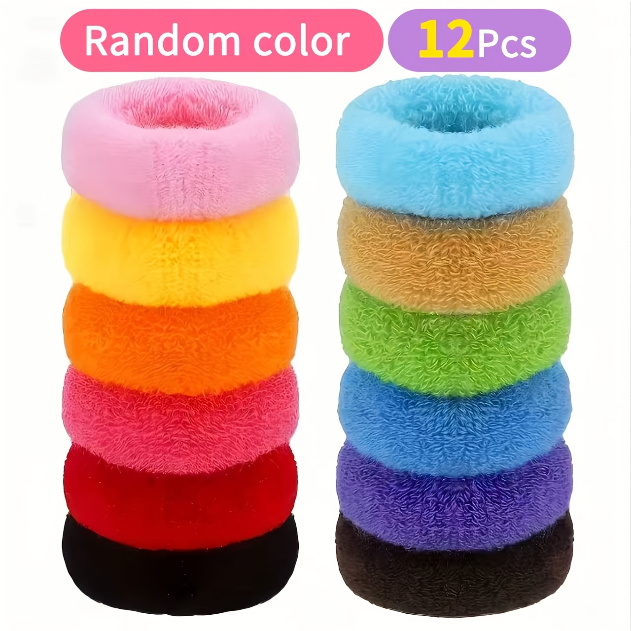 TEMU 12pcs Set, Random Colors, Thick High-elasticity Towel Hair Ties, Colorful Square Wide-band Hair Ties That Won't Damage Hair, For Daily School