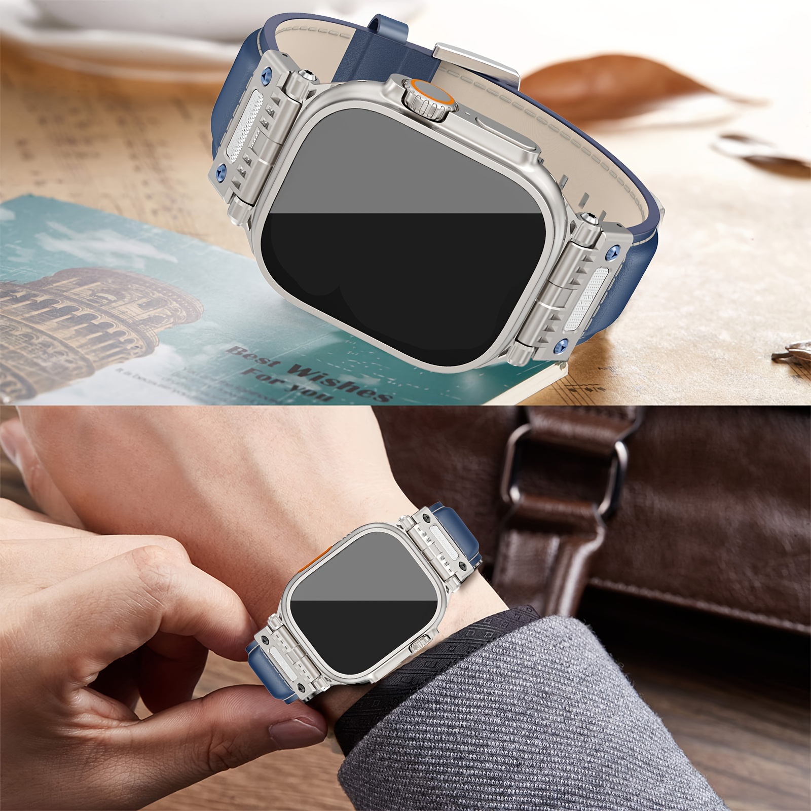 Genuine Band for Apple Watch Ultra 3/2/1 (49mm), Series11/10 (46mm), Series 9-1(45mm/44mm/42mm) & SEwith Rugged Stainless Steel Metal Connectors - Men's Strap