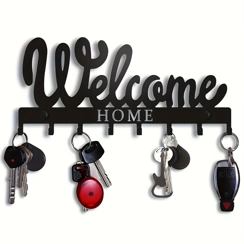 

1pc Black Metal Welcome Home Key Holder With 8 Hooks - Wall Mounted Key Rack For Keys, Towels, Coats - Versatile Ironwork Design Key Organizer - Ideal Housewarming Gift