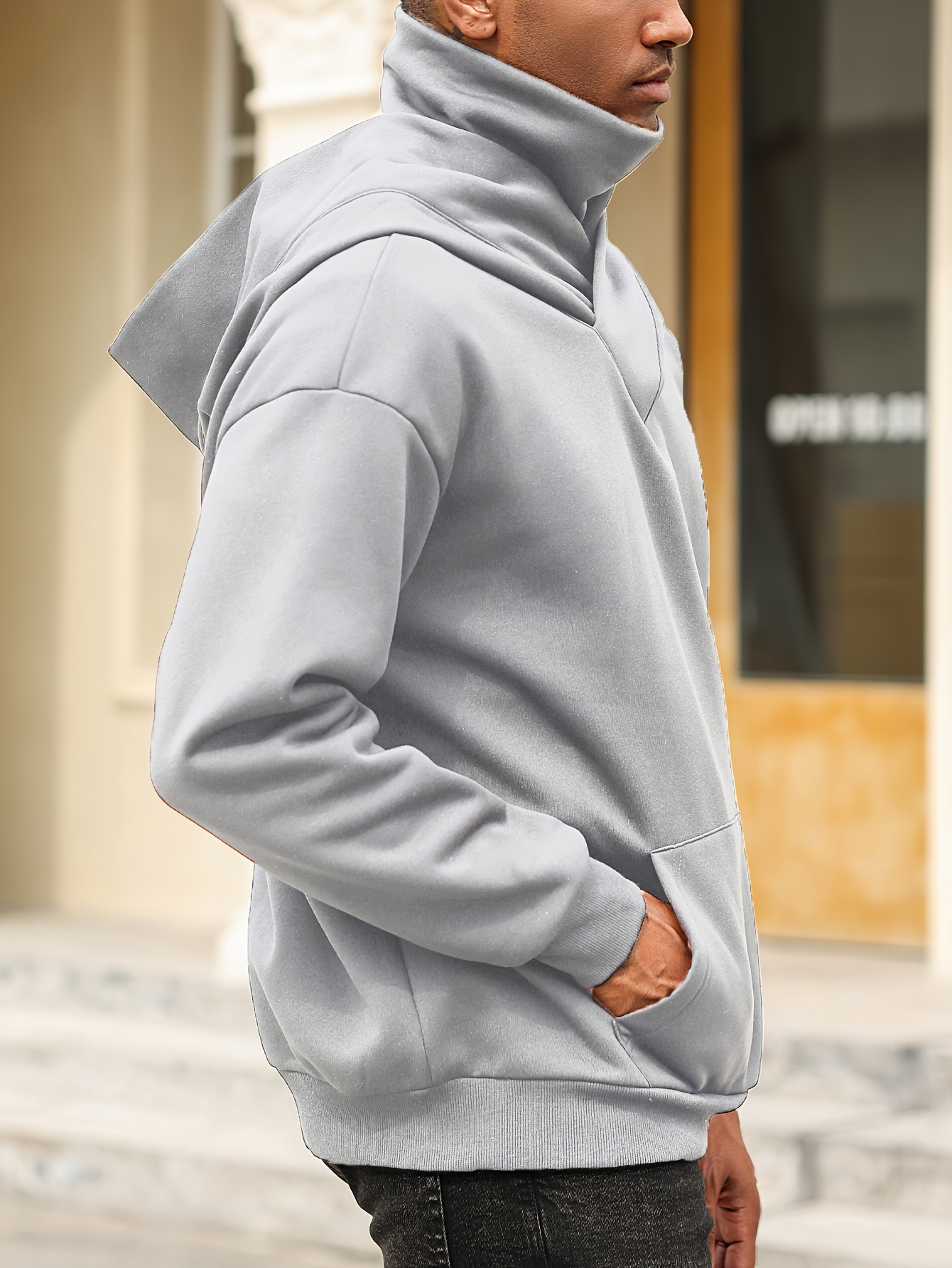 mens fashion high neck cross hoodie sweatshirt casual solid Temu