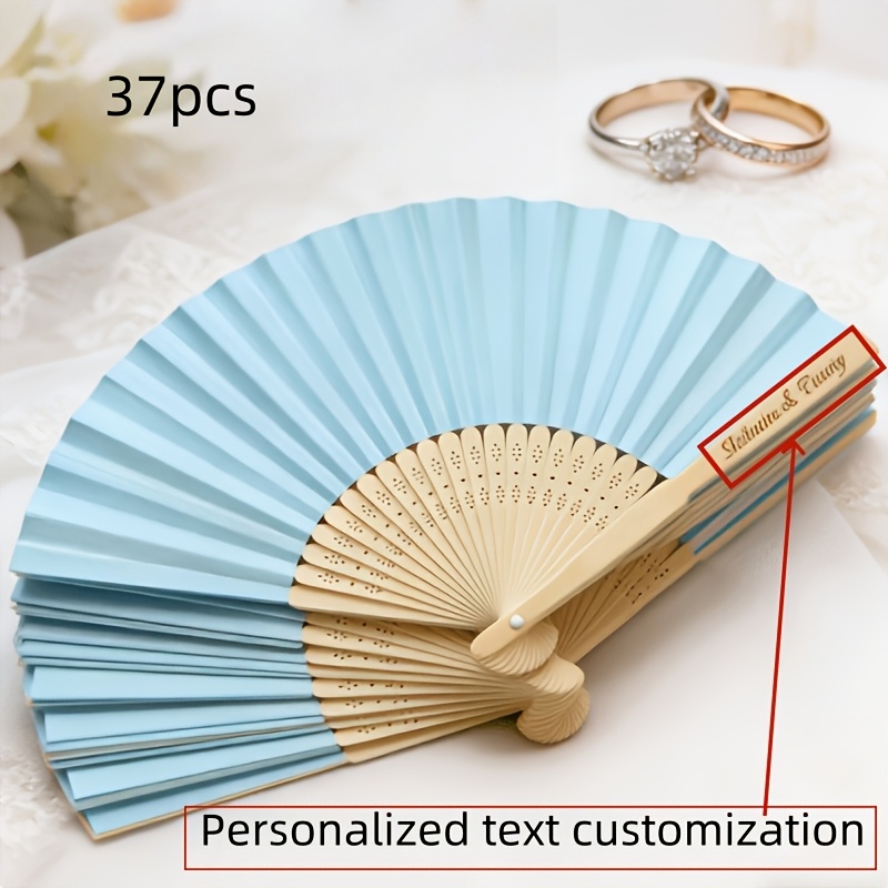 TEMU Custom Personalized Engraved 37pcs Paper Fans, Folding Fans, Wedding Guest Favors, Bridal Party Gifts, Party Decorations, And Summer Cooling