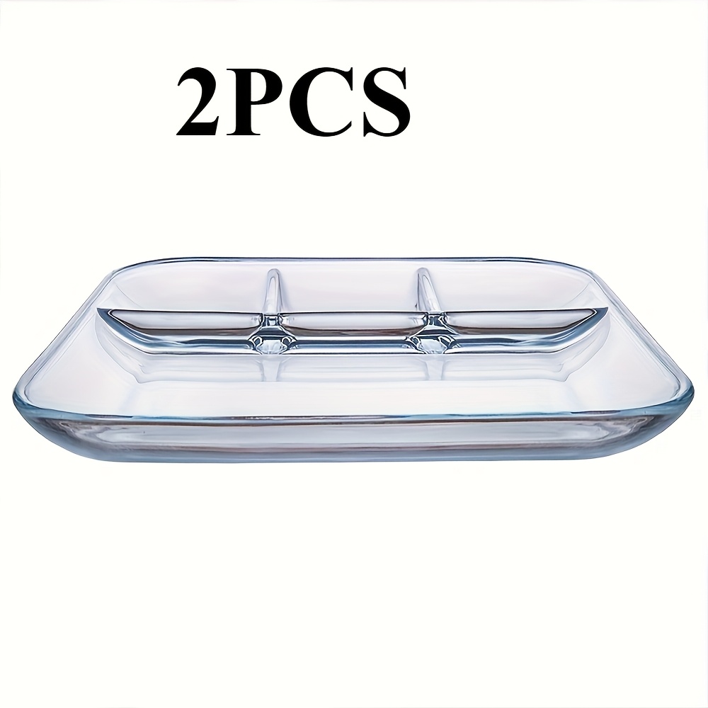 TEMU 1/2pcs, Glass Seasoning Plate, Glass Dumpling Plate, Breakfast And Meal Separate Tray, Heat-resistant Meal Preparation Tray, Kitchen