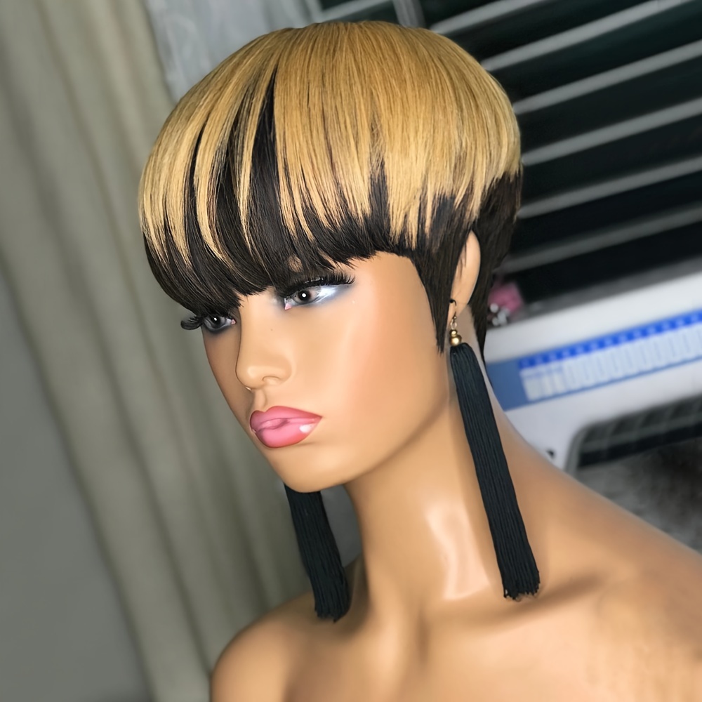 TEMU Short Cut Wig For Women Human Hair Wigs 150% Density Straight Bob Wigs Full Machine Made Bob Wig With Bangs