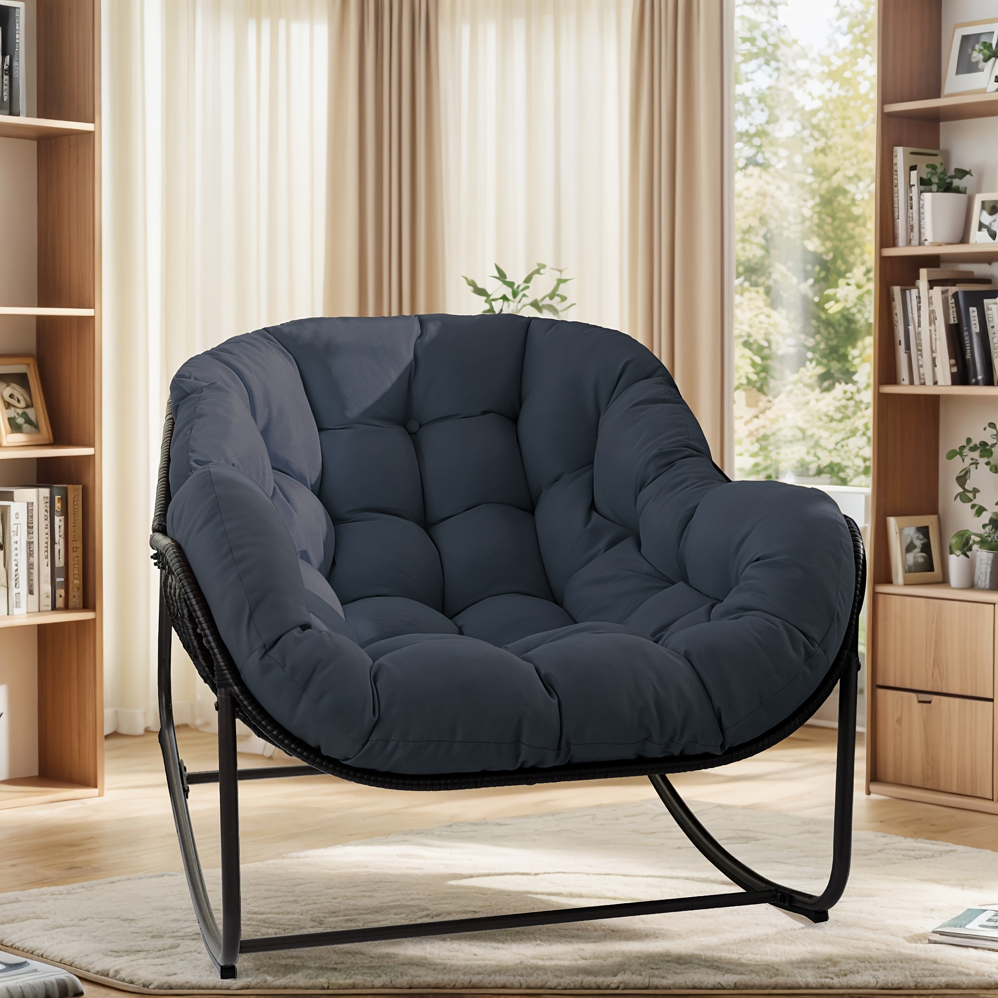 comfortable Outdoor Papasan Rocking Chair Wicker Papasan Patio with Cushion And Pillow, Large Papasan Rocker Egg Chair for Garden And Patio 5 comfortable Outdoor Papasan Rocking Chair Wicker Papasan Patio with Cushion And Pillow, Large Papasan Rocker Egg Chair for Garden And Patio - Image 5