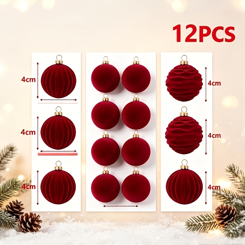 TEMU 12pcs, Velvet Round Christmas Ball Ornaments, Textured Velvet Xmas Bauble Hanging Pendants, Christmas Tree Hanging Decorations, Merry Christmas