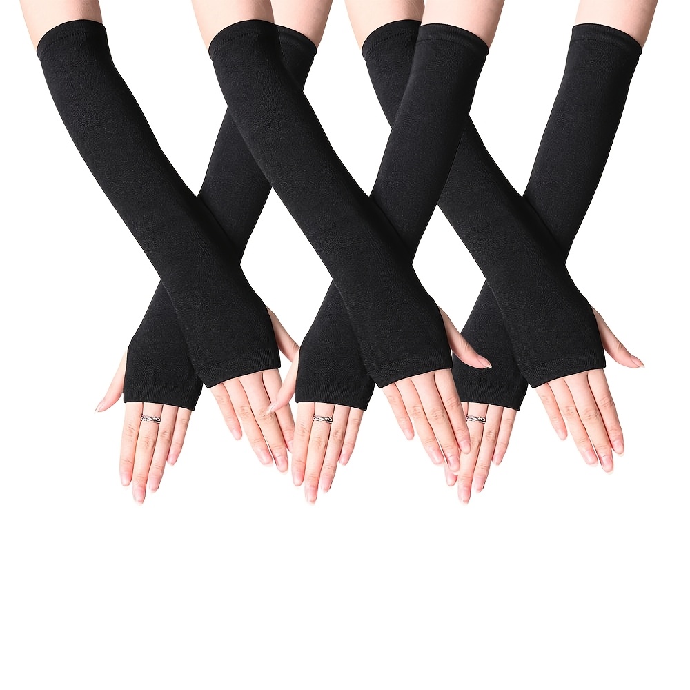 TEMU 3 Pairs Women's Long Fingerless Gloves - Soft Stretchy Warm Arm Warmers With Thumb Holes, Elastic Elbow Design For & Flexibility, Solid Color