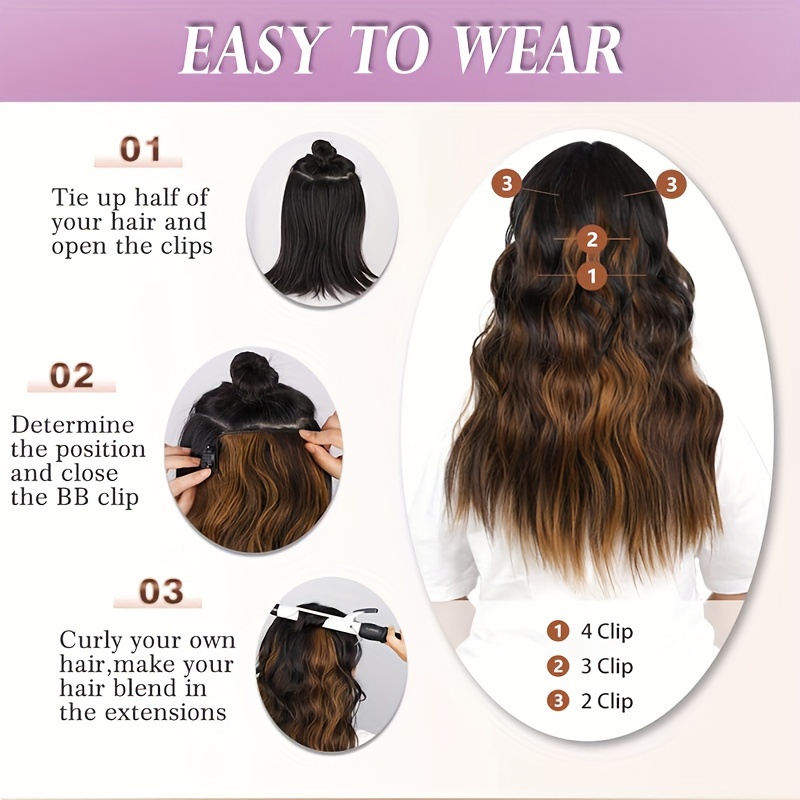 4pieces set long wavy   clip in hair extensions 22inch 55cm soft hairpieces curly thick   double weft hairpiece top synthetic hair highlight   blonde for women party cosplay christmas halloween dating daily use details 10