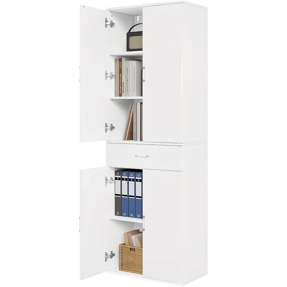 1pc Vertical Filing Cabinet, Cabinet With Drawer Doors, Multi-functional Storage Cabinet, Office Cabinet, Wardrobe, Tall Cabinet, White
