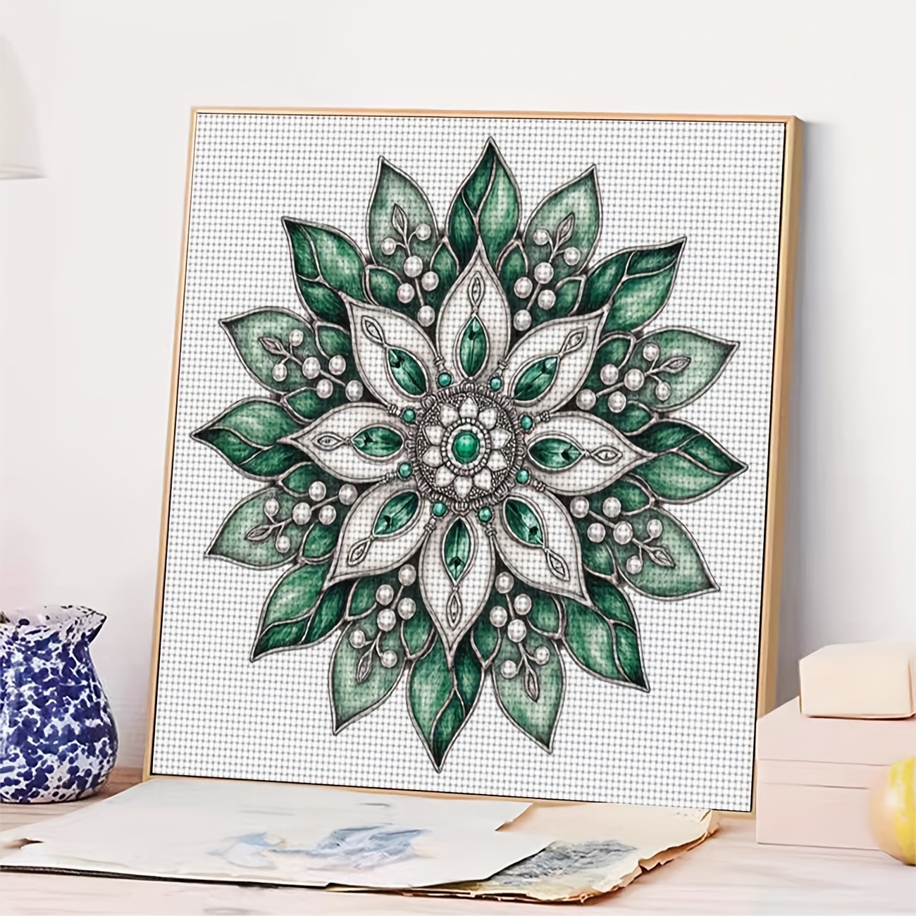 Printed Cross Stitch Kit with Decorative Floral Pattern